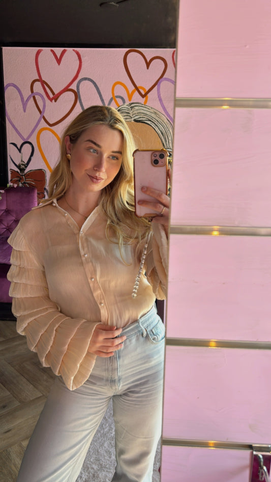 Blouse ruffle beige
