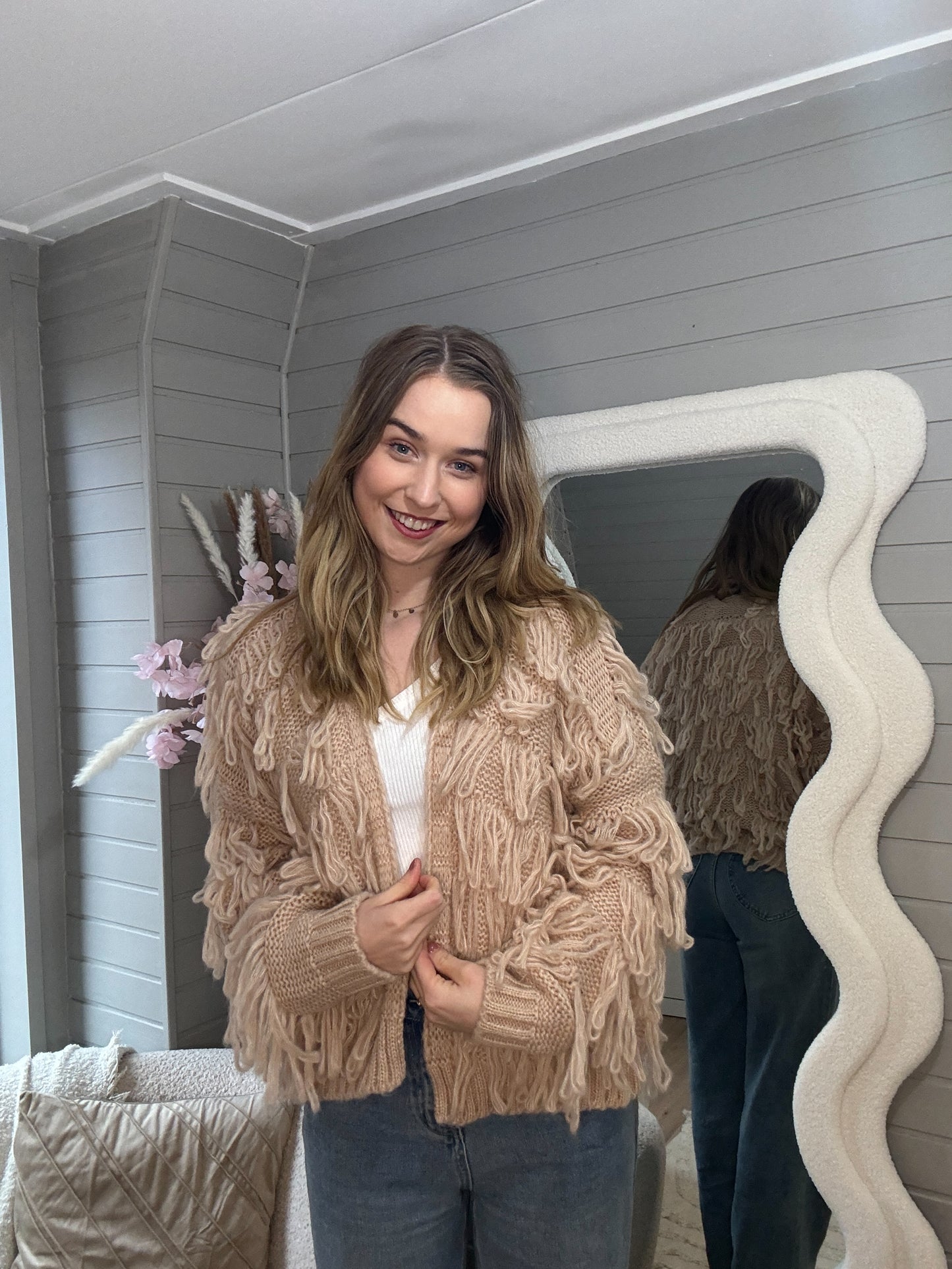 Fringe vest beige